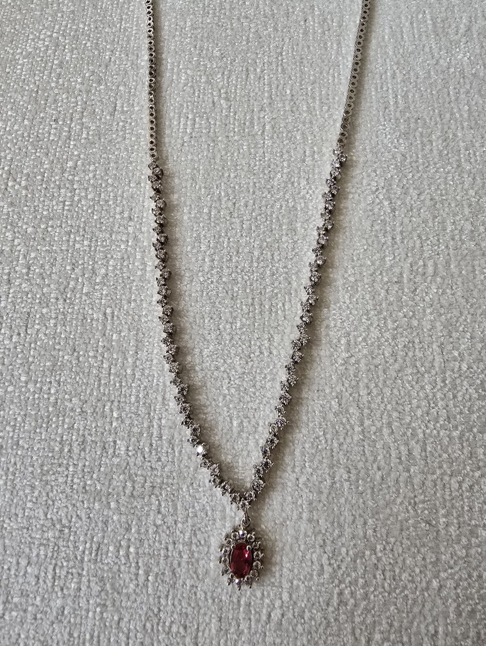 3 Pc Sterling Silver CZ Ruby Necklace, Bracelet and Drop Earring Set - Picture 5 of 9